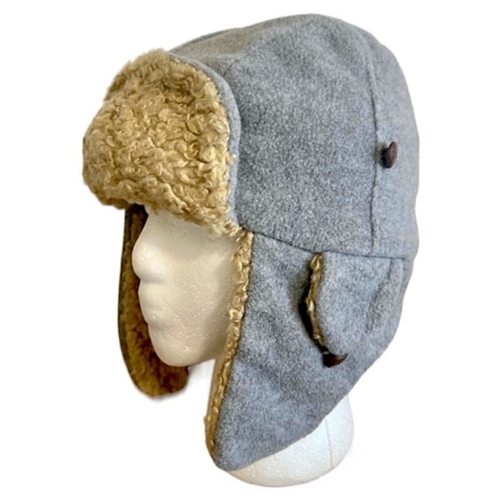 GAP KIDS Trapper Hat Sherpa Fleece Charcoal Gray Tan Winter Warm Cozy Boys L XL